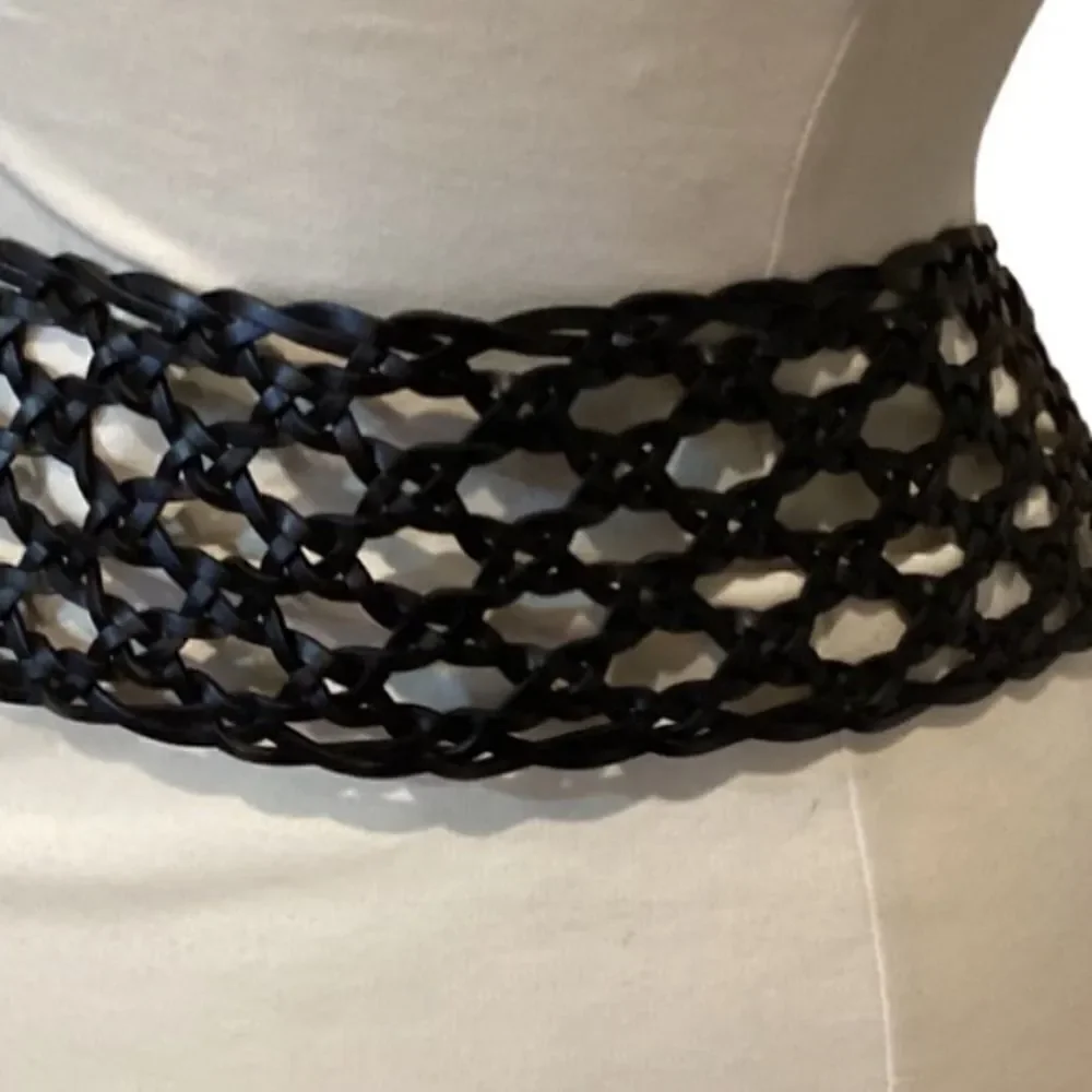 LP by Linea Pelle Vegan Black Woven Belt Faux Leather Large